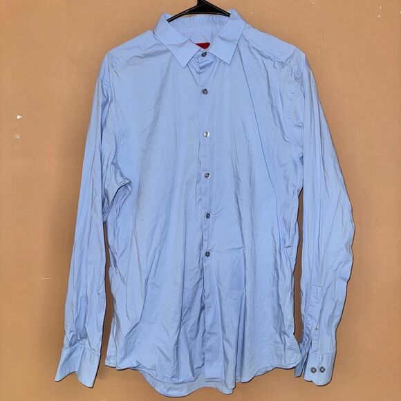 Alfani Performance Fitted Men's Blue Button Down Long Sleeve Dress Shirt L - Picture 1 of 7